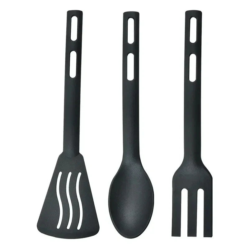 Set de Utensilios de Nylon para Cocina y Camping (1 o 3 Piezas) | Espátula Ranurada, Tenedor y Cuchara (Antiadherente y Portátil)