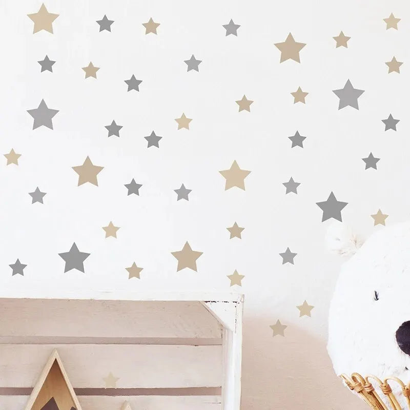 Set de 86 Adhesivos de Pared de Estrellas (Gris y Caqui) - Vinilo Removible para Guardería