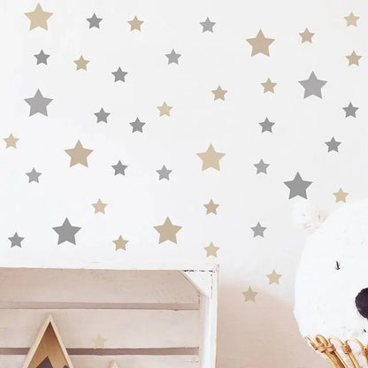 Set de 86 Adhesivos de Pared de Estrellas (Gris y Caqui) - Vinilo Removible para Guardería