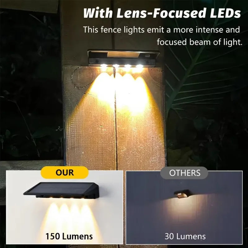 Aplique Solar de Pared Exterior Impermeable IP65 | Pack de 1 a 4 Luces Solares con Lente de Enfoque LED | Iluminación de Seguridad para Jardín, Valla y Patio