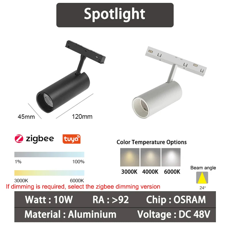 Sistema de Iluminación Modular Magnético (20 Tipos, DC48V) - Focos LED Smart Tuya/Zigbee con Alto CRI para Hogares Modernos