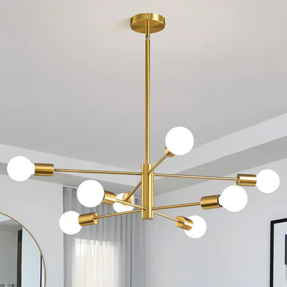 Lámpara de Techo Moderna Tipo Araña de 6 a 12 Cabezales | Lámpara Nórdica E27 para Salón y Comedor | Chandelier Industrial Negro o Dorado