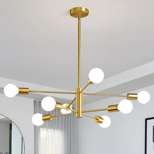 Lámpara de Techo Moderna Tipo Araña de 6 a 12 Cabezales | Lámpara Nórdica E27 para Salón y Comedor | Chandelier Industrial Negro o Dorado