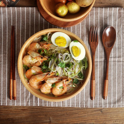 Set de Cubiertos Portátil (3 Piezas) - Tenedor, Cuchara y Palillos de Madera Natural Estilo Japonés