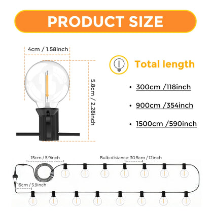 Guirnalda de Luces LED G40 Exterior, Conectable y Resistente al Agua IP65