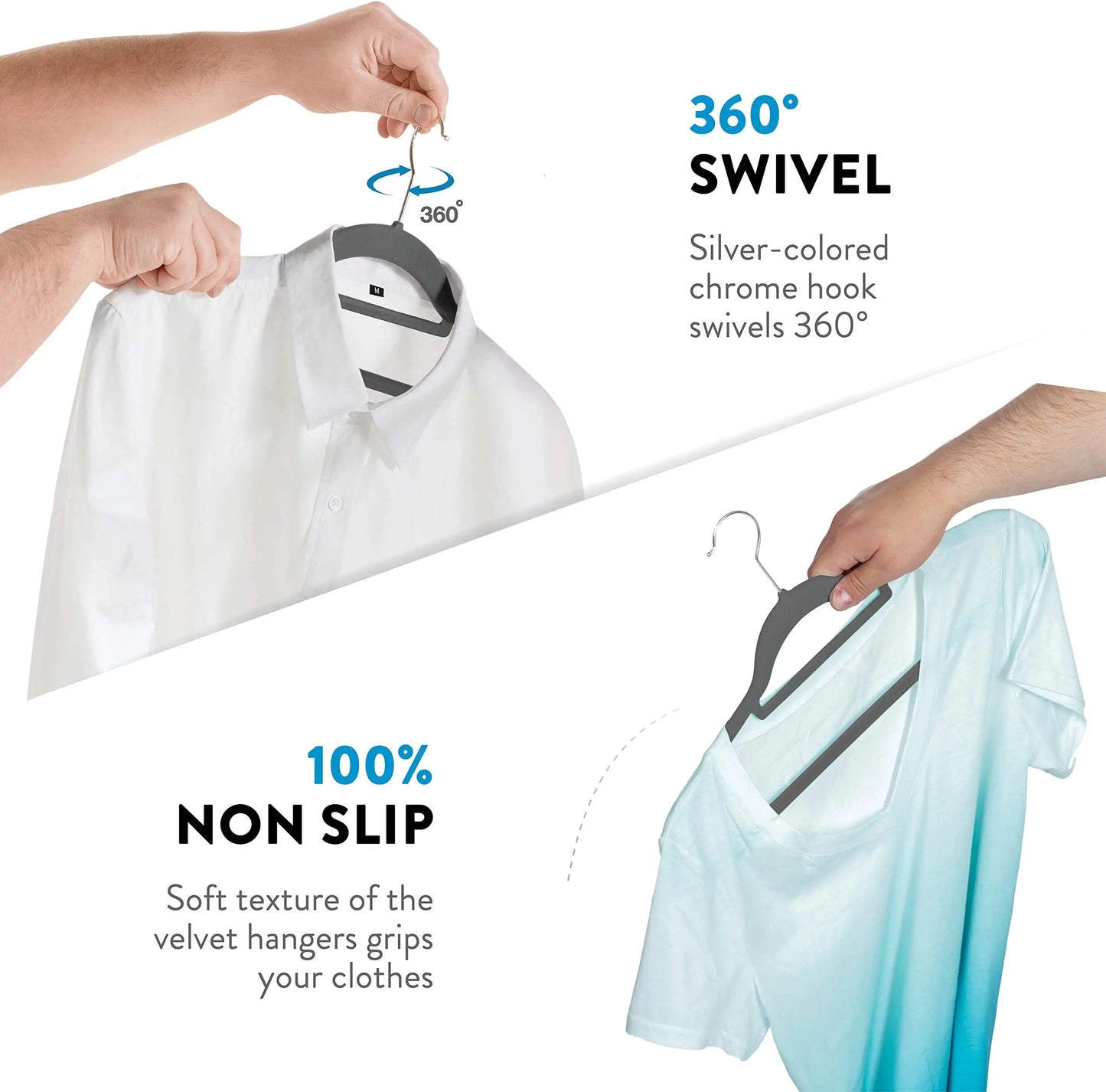 Set de Perchas de Terciopelo Flocado (Ultrafinas) - Perchas Antideslizantes, Resistentes y Ahorradoras de Espacio para Trajes