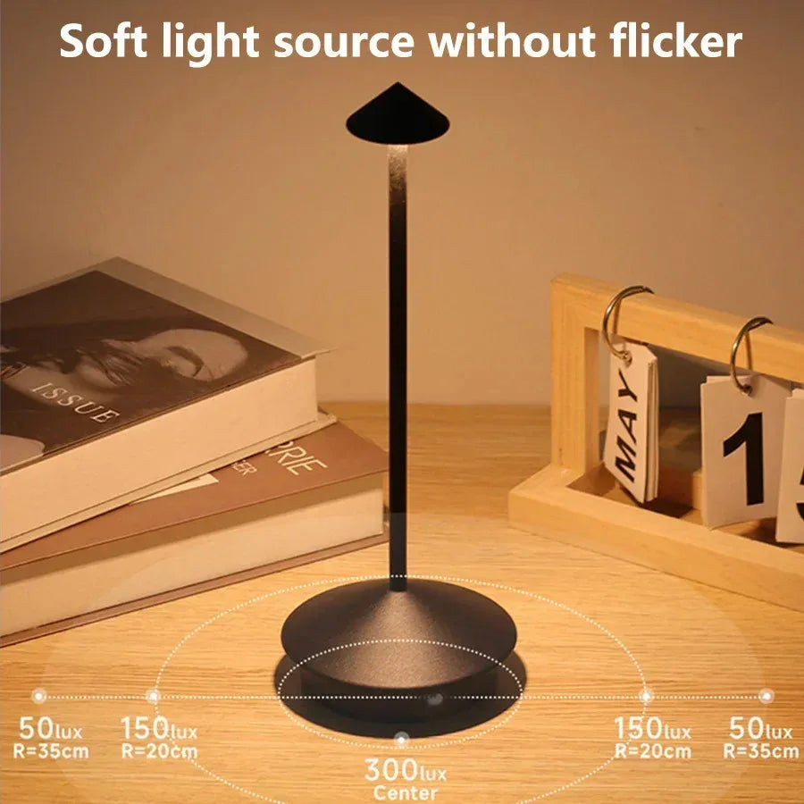 Lámpara de Mesa Táctil Inalámbrica (Pina Pro Style) - Luz LED Recargable (2500mAh) con 3 Niveles de Brillo