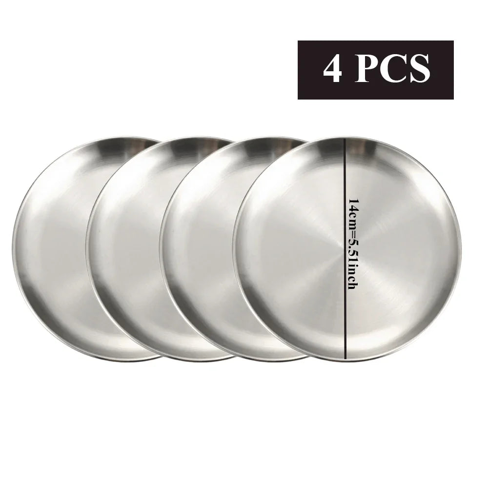 Set de 4 Platos de Acero Inoxidable Multiusos | Bandejas de Metal Irrompibles para Camping, Picnic y Aperitivos | Vajilla de Cocina Resistente