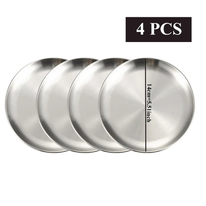 Set de 4 Platos de Acero Inoxidable Multiusos | Bandejas de Metal Irrompibles para Camping, Picnic y Aperitivos | Vajilla de Cocina Resistente