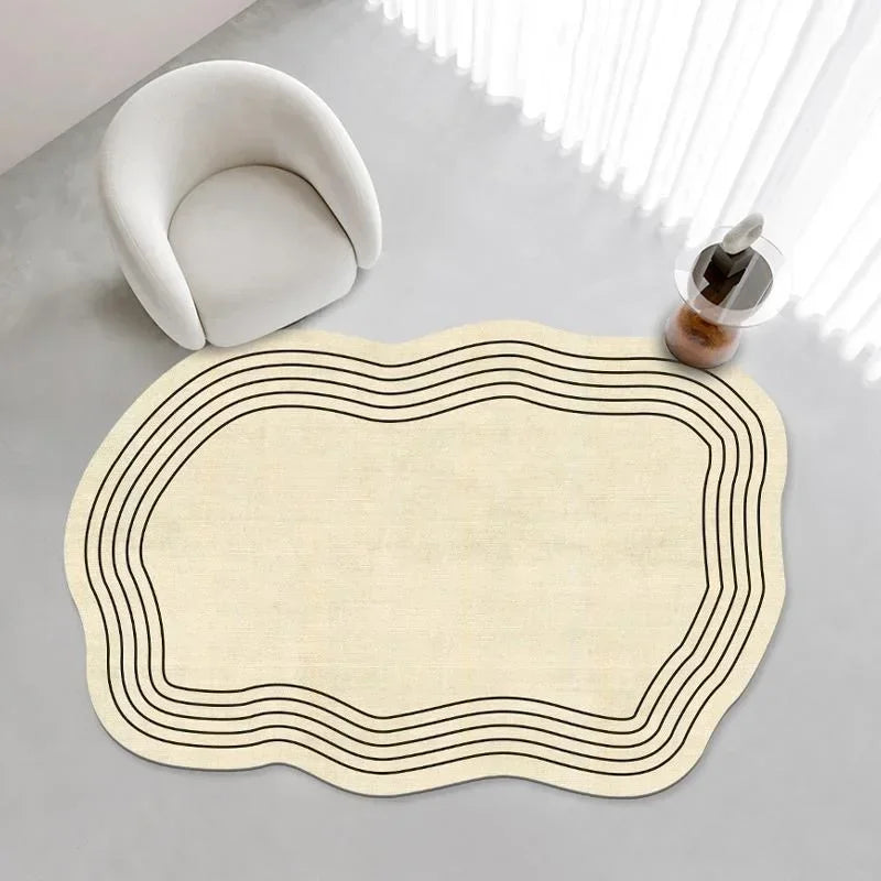 Alfombra Irregular Ovalada Color Crema | Rug Suave Pelo Corto para Salón y Dormitorio Infantil - Casarae