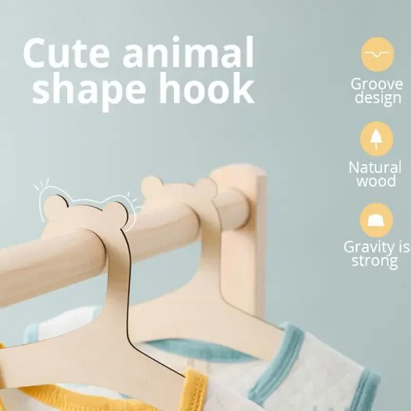 Set de 10 Perchas Creativas de Madera Natural para Bebé - Perchas Antideslizantes para Decoración de Habitación Infantil