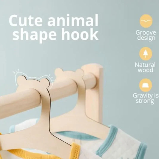 Set de 10 Perchas Creativas de Madera Natural para Bebé - Perchas Antideslizantes para Decoración de Habitación Infantil