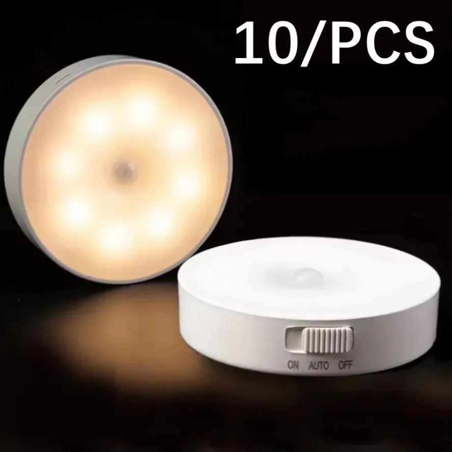 Luz Nocturna LED Inteligente (Sensor de Movimiento/Recargable USB) - Mini Lámpara de Pared con 8 LEDs para Pasillos y Armarios