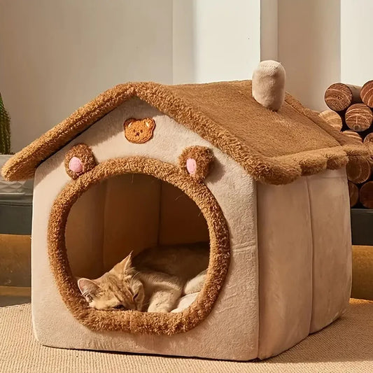 Casa Cueva Plegable 2 en 1 para Gatos y Perros Pequeños (Lavable y Removible)