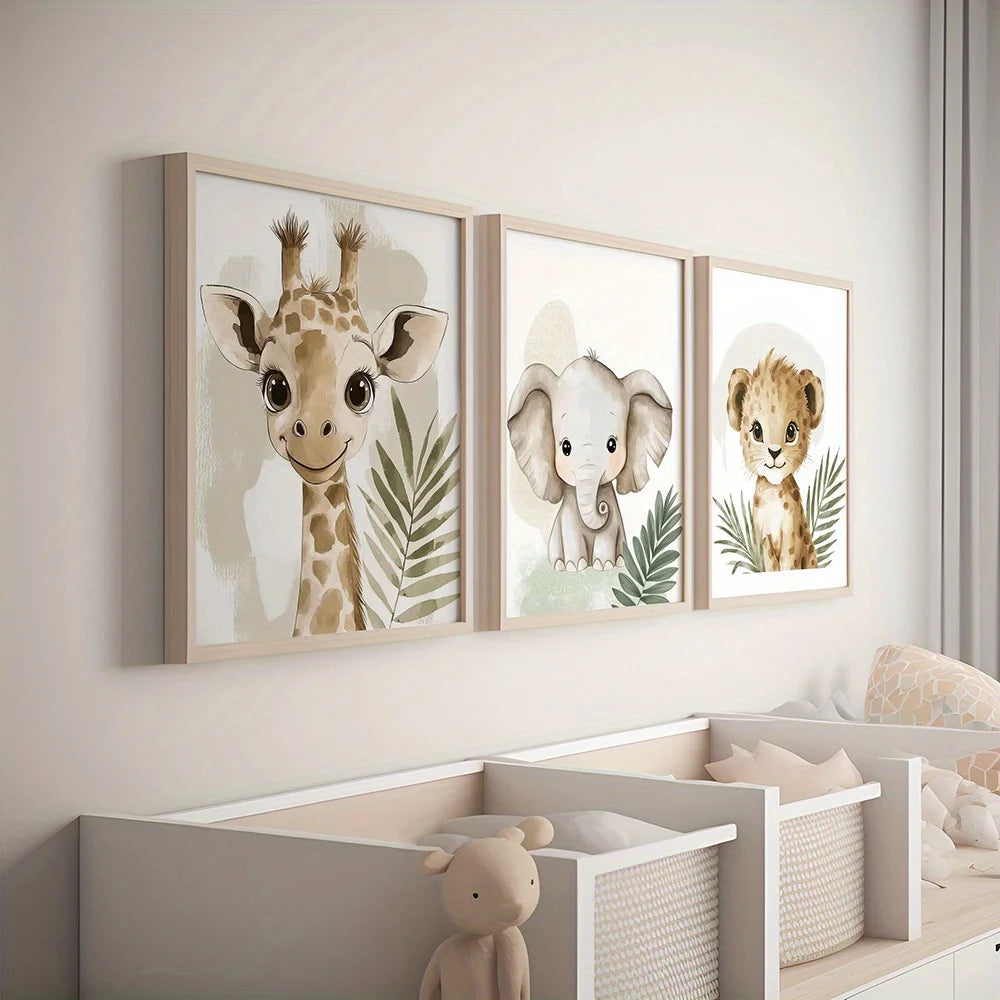 Set de 3 Láminas de Lienzo (Safari & Selva) - Impresiones de Animales para Decoración Infantil
