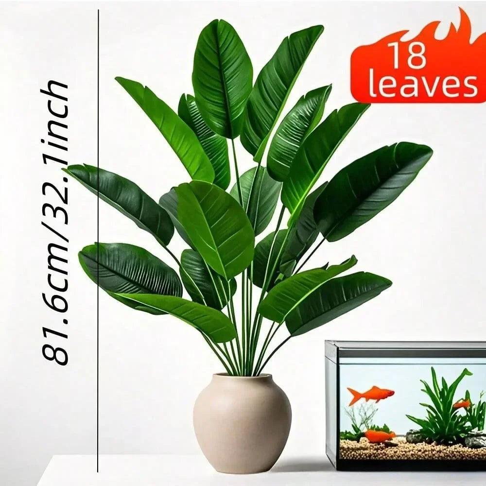 Planta Artificial Tropical de 18 Hojas | Árbol de Palmera o Bananero Fake de 82cm | Decoración Real Touch para Salón, Jardín y Eventos