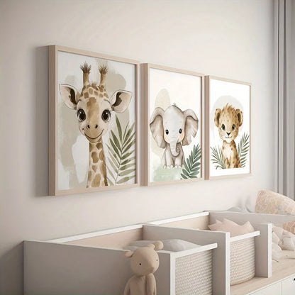 Set de 3 Láminas de Lienzo (Safari & Selva) - Impresiones de Animales para Decoración Infantil