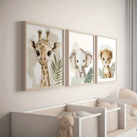 Set de 3 Láminas de Lienzo (Safari & Selva) - Impresiones de Animales para Decoración Infantil