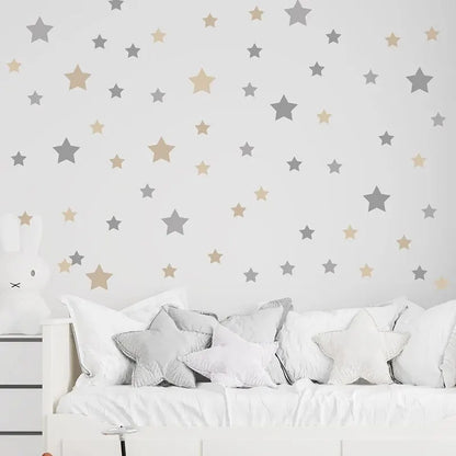 Set de 86 Adhesivos de Pared de Estrellas (Gris y Caqui) - Vinilo Removible para Guardería