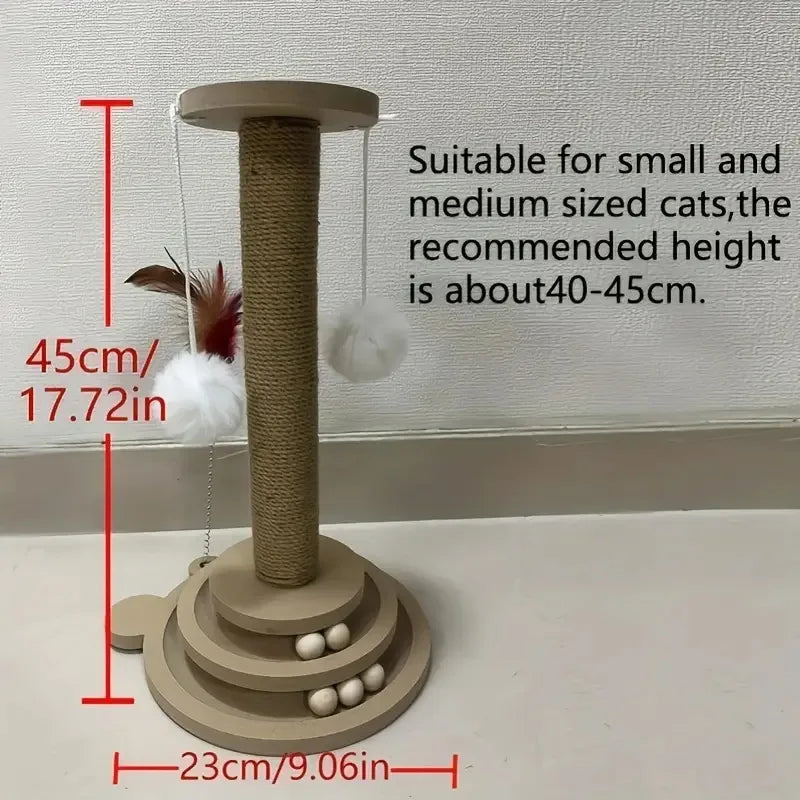 Juguete Interactivo para Gatos (Madera y Sisal) - Rascador, Plataforma Giratoria y Columna de Agarre Multifuncional