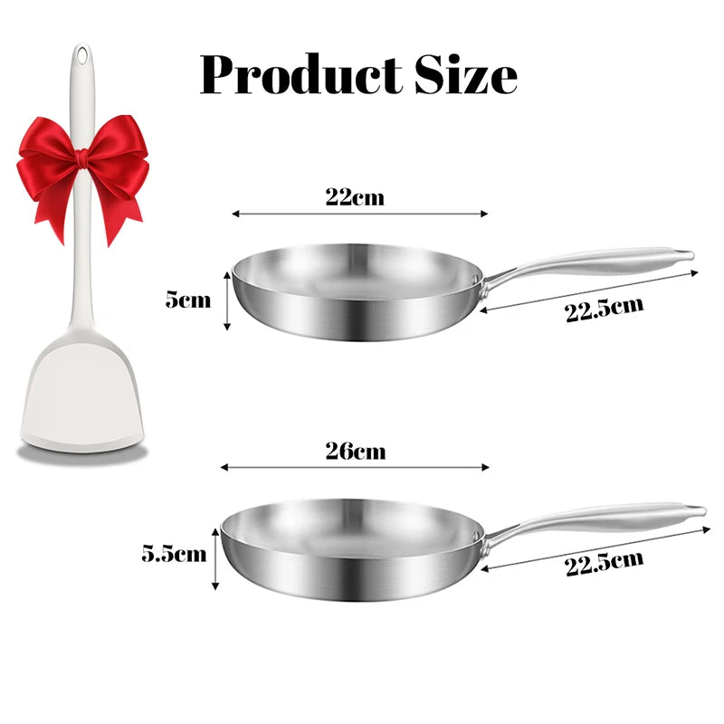 Set de 2/3 Sartenes Wok de Acero Inoxidable 304 Sin Recubrimiento | Fondo Redondo Tradicional | Apto para Gas e Inducción