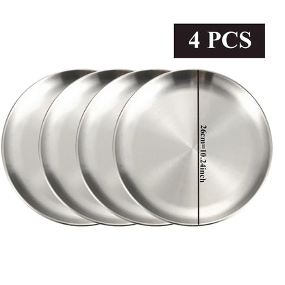 Set de 4 Platos de Acero Inoxidable Multiusos | Bandejas de Metal Irrompibles para Camping, Picnic y Aperitivos | Vajilla de Cocina Resistente