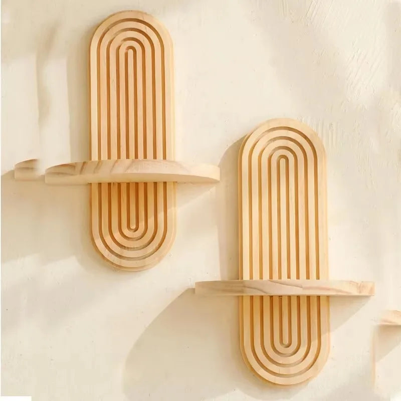 Estante de Almacenamiento Geométrico de Pared (Boho Wood) - Decoración Moderna