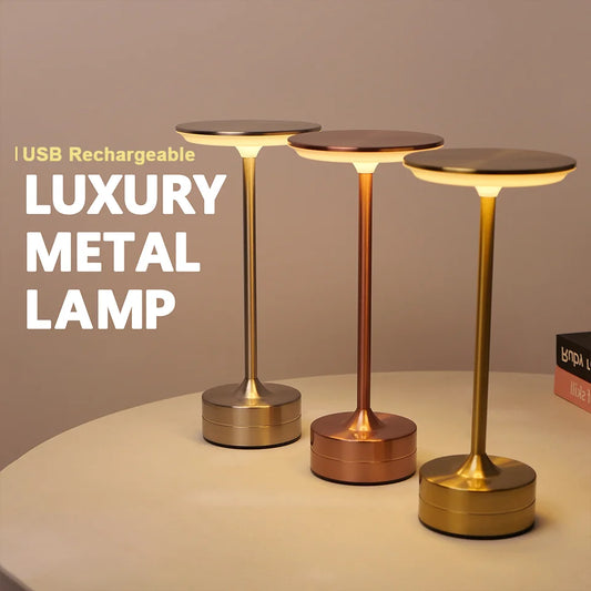 Lámpara de Mesa LED Portátil (Cristal y Sensor Táctil) - Luz Recargable USB con 3 Modos de Color y Brillo Regulable