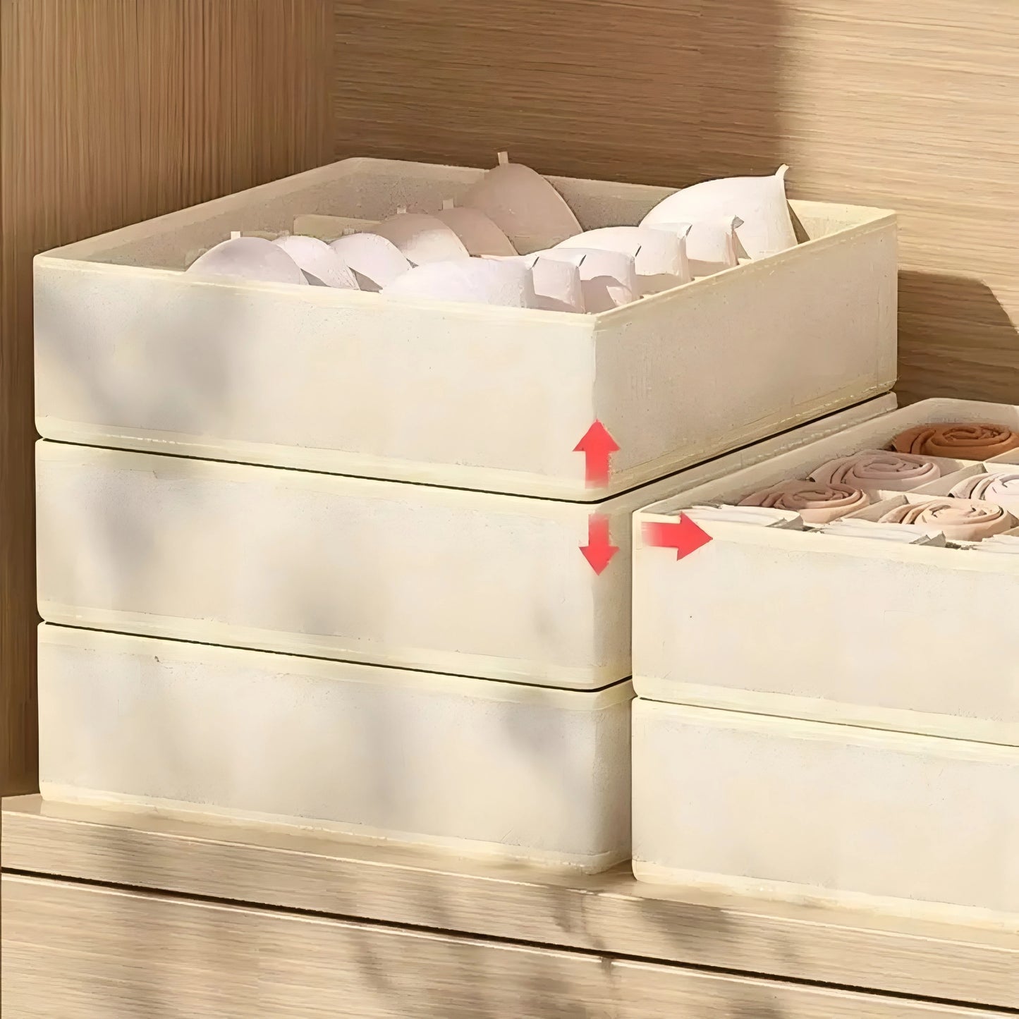 Organizador de Cajones Plegable para Ropa Interior y Calcetines | Caja de Tela Reforzada para Armario y Cómoda (32x32x10cm)
