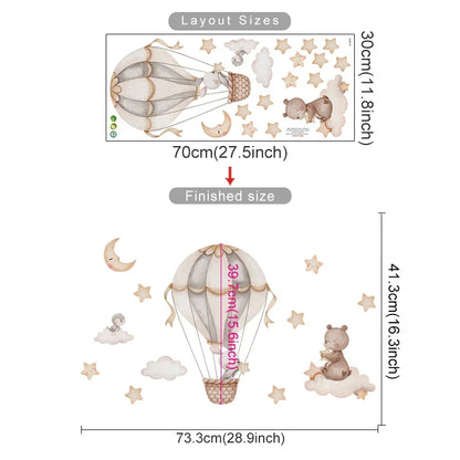 Pegatina de Pared de Vinilo Translúcido (Animales en Globo Aerostático) - Decoración Autoadhesiva y Ecológica para Habitaciones de Bebés y Niños