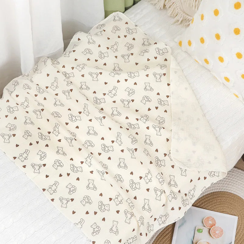 Manta de Muselina de Algodón (Estampado Cartoon) - Envoltura Suave y Transpirable para Bebé