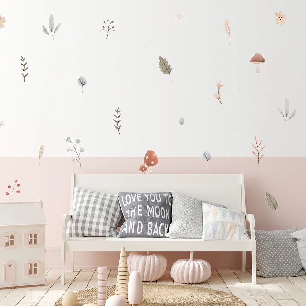 Adhesivos de Pared de Setas y Flores Boho (PVC No Tóxico) - Vinilo Infantil