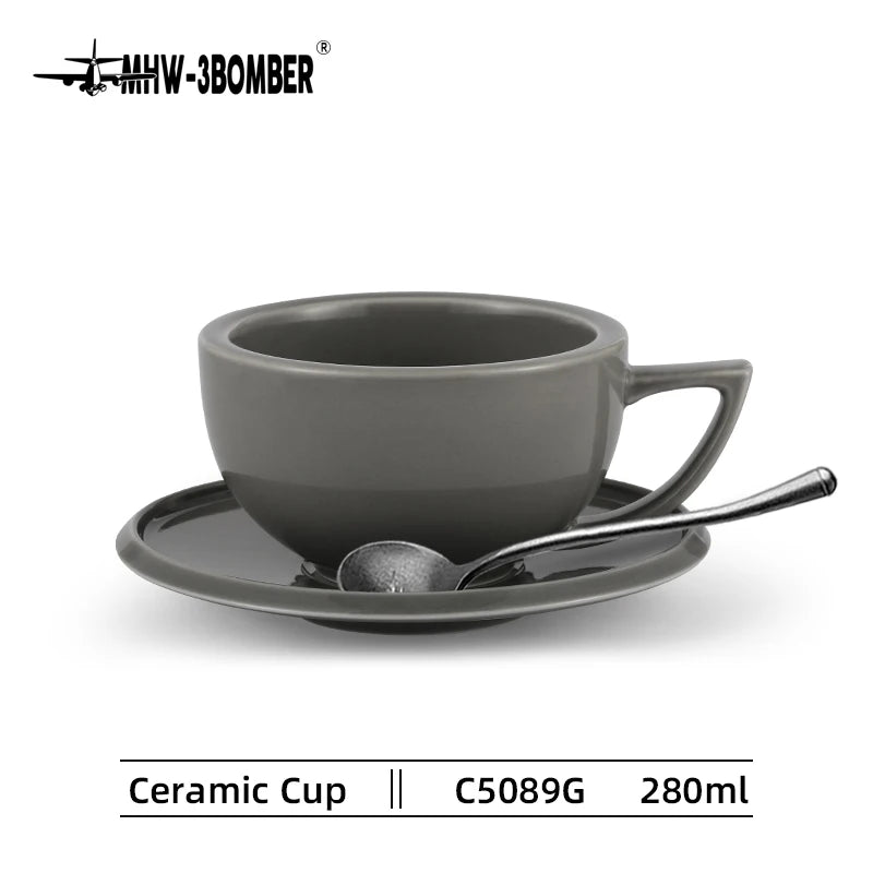 Set de Taza de Cerámica MHW-3BOMBER (280 ml) con Platillo y Cuchara - Para Latte y Espresso