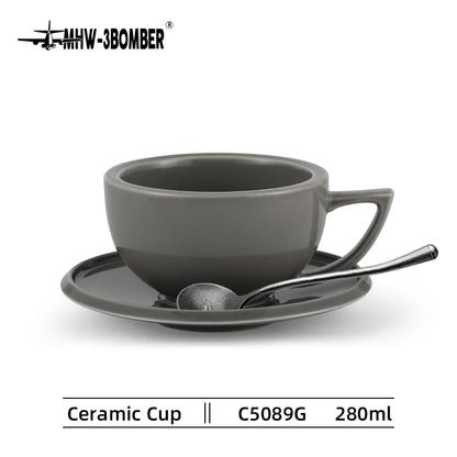 Set de Taza de Cerámica MHW-3BOMBER (280 ml) con Platillo y Cuchara - Para Latte y Espresso