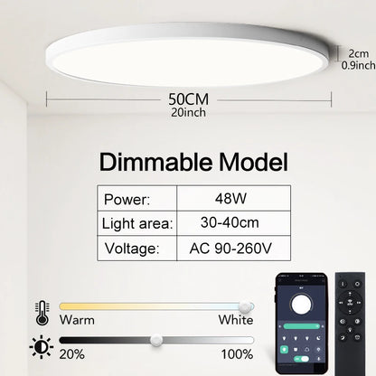Lámpara de Techo LED Inteligente de 50cm y 48W | Control por APP y Mando a Distancia Regulable | Plafón Moderno para Dormitorio y Salón 110/220V