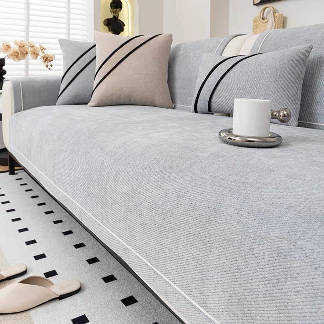 Funda de Sofá de Chenilla de Lujo con Costura Decorativa | Protector Grueso y Antideslizante para Mascotas | Manta Toalla Premium para Sofá