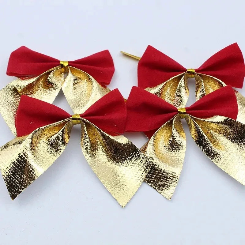 Set de Mini Lazos Navideños (Rojo y Dorado) - Paquete de 12/24/36 unidades, Adornos para Árbol de Navidad, Regalos DIY y Decoración de Fiestas