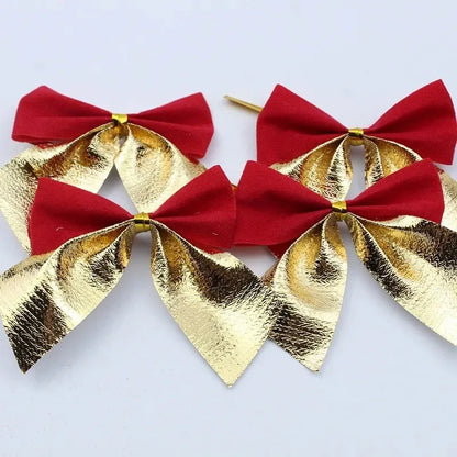 Set de Mini Lazos Navideños (Rojo y Dorado) - Paquete de 12/24/36 unidades, Adornos para Árbol de Navidad, Regalos DIY y Decoración de Fiestas