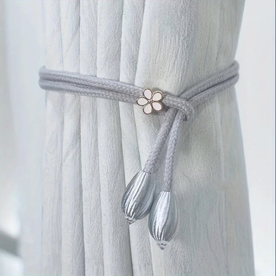 Set de 2 Abrazaderas de Cortina Ajustables con Hebilla Floral