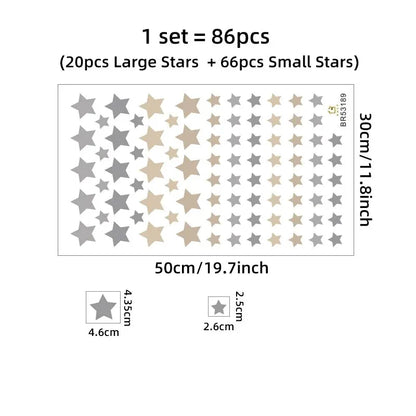 Set de 86 Adhesivos de Pared de Estrellas (Gris y Caqui) - Vinilo Removible para Guardería