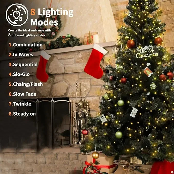 Luces LED de Cascada para Árbol de Navidad (Instalación Rápida) - Guirnalda de 8 Modos para Jardín y Patio