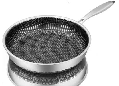 Sartén Wok Profesional de Acero Inoxidable 316 (Tri-Ply) | Diseño de Panal de Abeja de Doble Cara | Apto para Todo Tipo de Cocinas