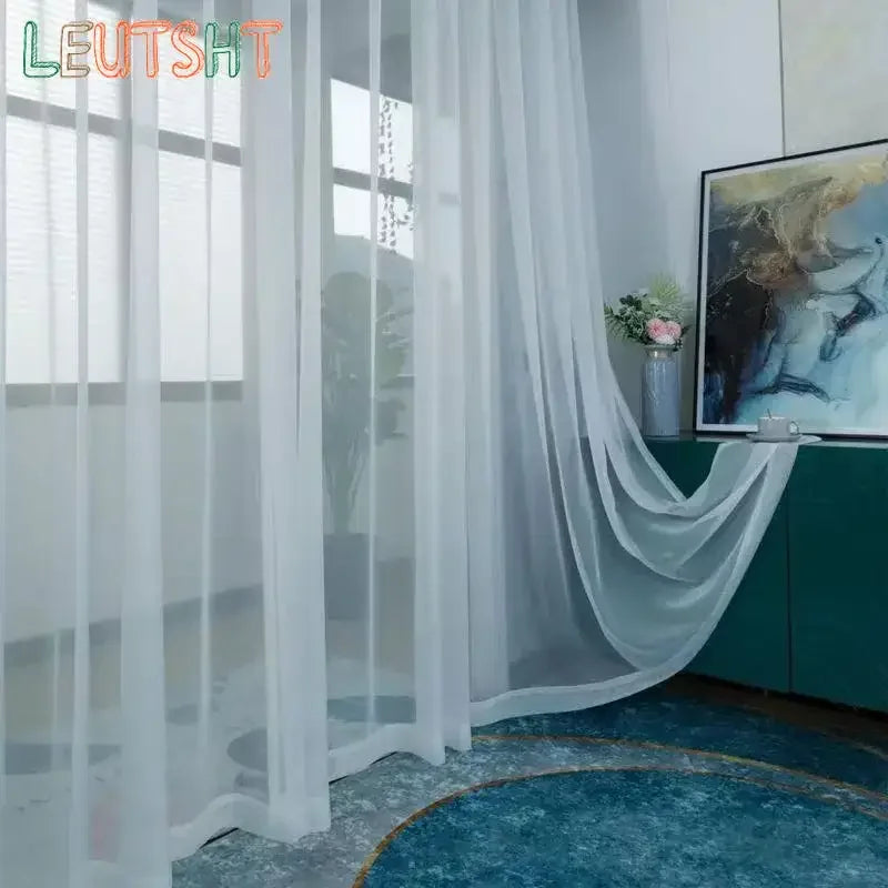 Visillo de Tul Transparente (Blanco) - Cortina de Ventana Personalizable, Ligeras Caídas para Decoración de Sala de Estar y Ambientes de Boda