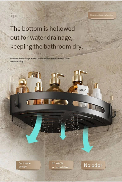 Estante de Baño Adhesivo sin Taladro | Organizador de Ducha con Barandilla Anticaída | Soporte para Champú y Toallas en PP Resistente