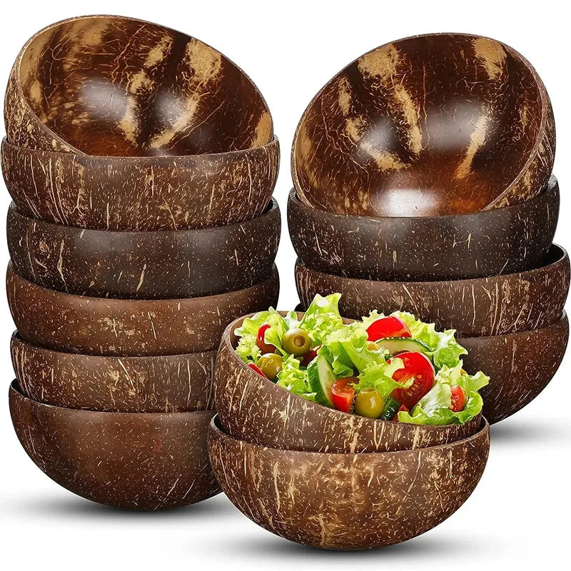 Tazones de Coco Natural WIKHOSTAR - Cuenco de Madera para Ensaladas y Desayunos (Estilo Moderno)