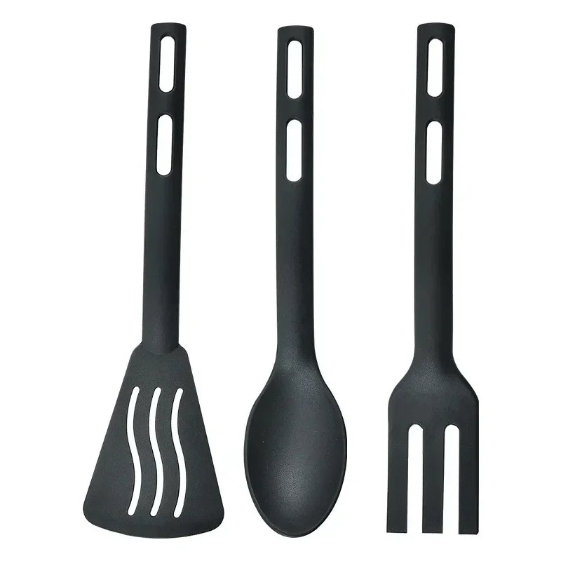 Set de Utensilios de Nylon para Cocina y Camping (1 o 3 Piezas) | Espátula Ranurada, Tenedor y Cuchara (Antiadherente y Portátil)