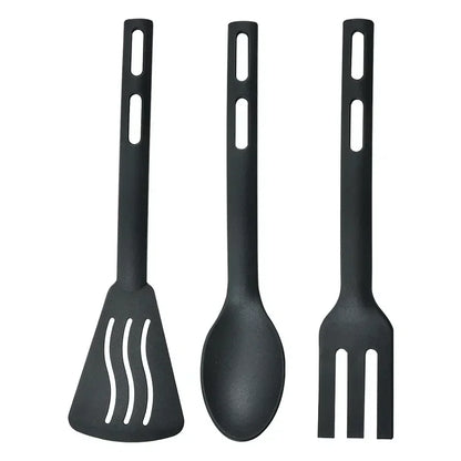 Set de Utensilios de Nylon para Cocina y Camping (1 o 3 Piezas) | Espátula Ranurada, Tenedor y Cuchara (Antiadherente y Portátil)