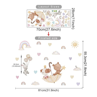 Pegatina de Pared de Vinilo Translúcido (Animales en Globo Aerostático) - Decoración Autoadhesiva y Ecológica para Habitaciones de Bebés y Niños