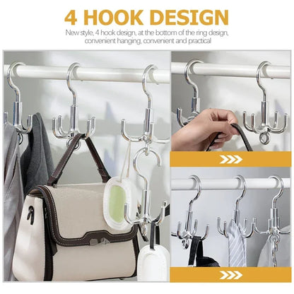 Colgador Giratorio de 4 Ganchos para Armario | Organizador de Cinturones, Corbatas y Bufandas con Rotación 360°