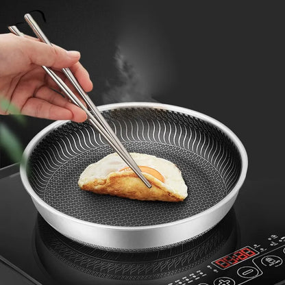 Sartén Wok Profesional de Acero Inoxidable 316 (Tri-Ply) | Diseño de Panal de Abeja de Doble Cara | Apto para Todo Tipo de Cocinas